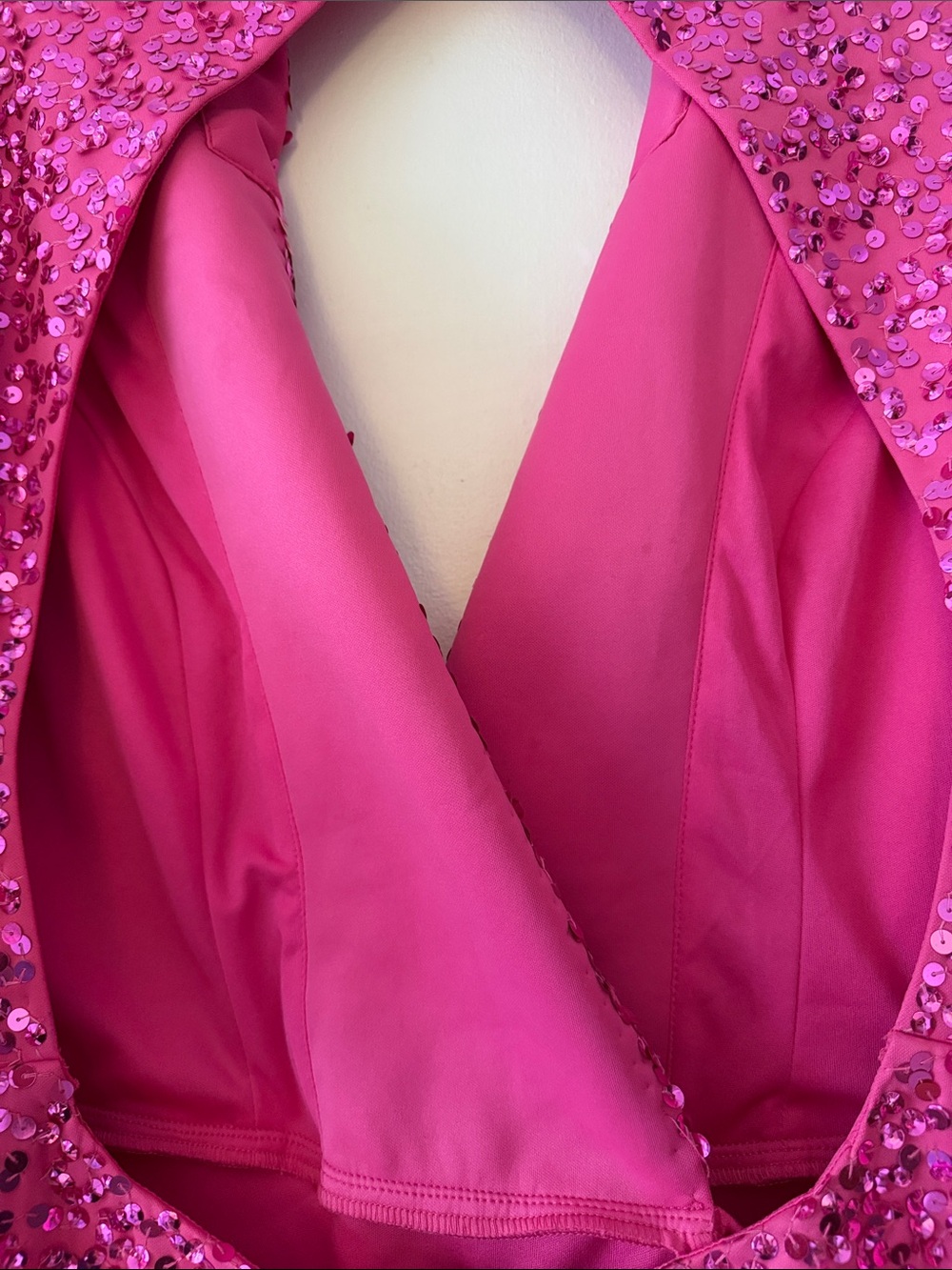 ASOS LUXE Pink Sequin Blazer Dress Backless Fringed Shag Sleeves Sz 12 NWT - Picture 6 of 10